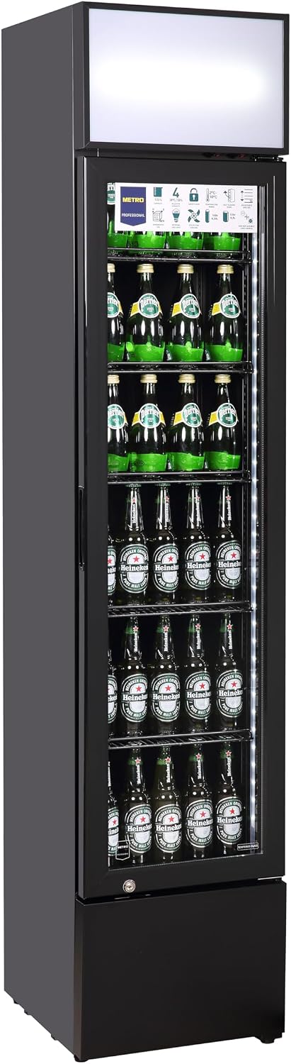 METRO Professional réfrigérateur, frigo – 133 L | 200 W, Noir – Vitrine à boissons Slim GSC2133B | Réfrigération Statique