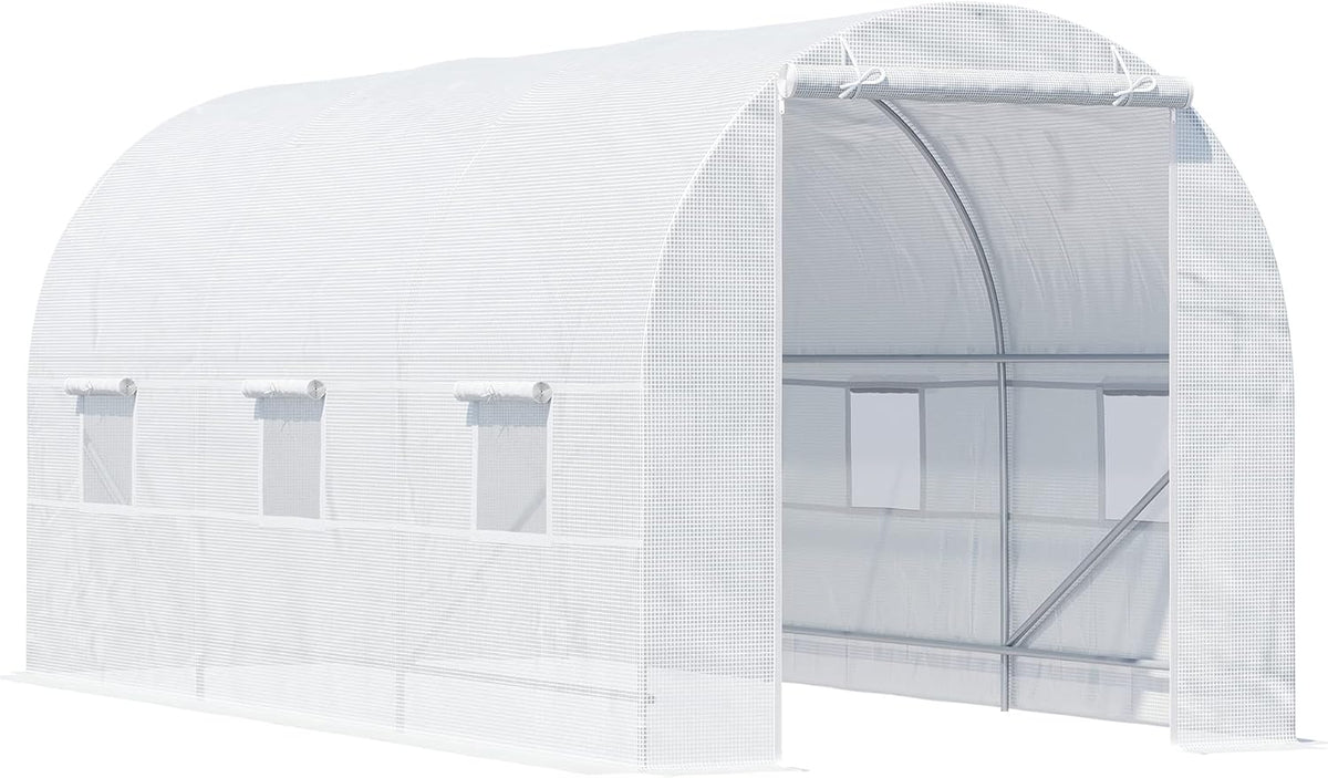 Serres tunnel Outsunny – 9 m | 4,45 L, 2l – 18 mm | Blanc