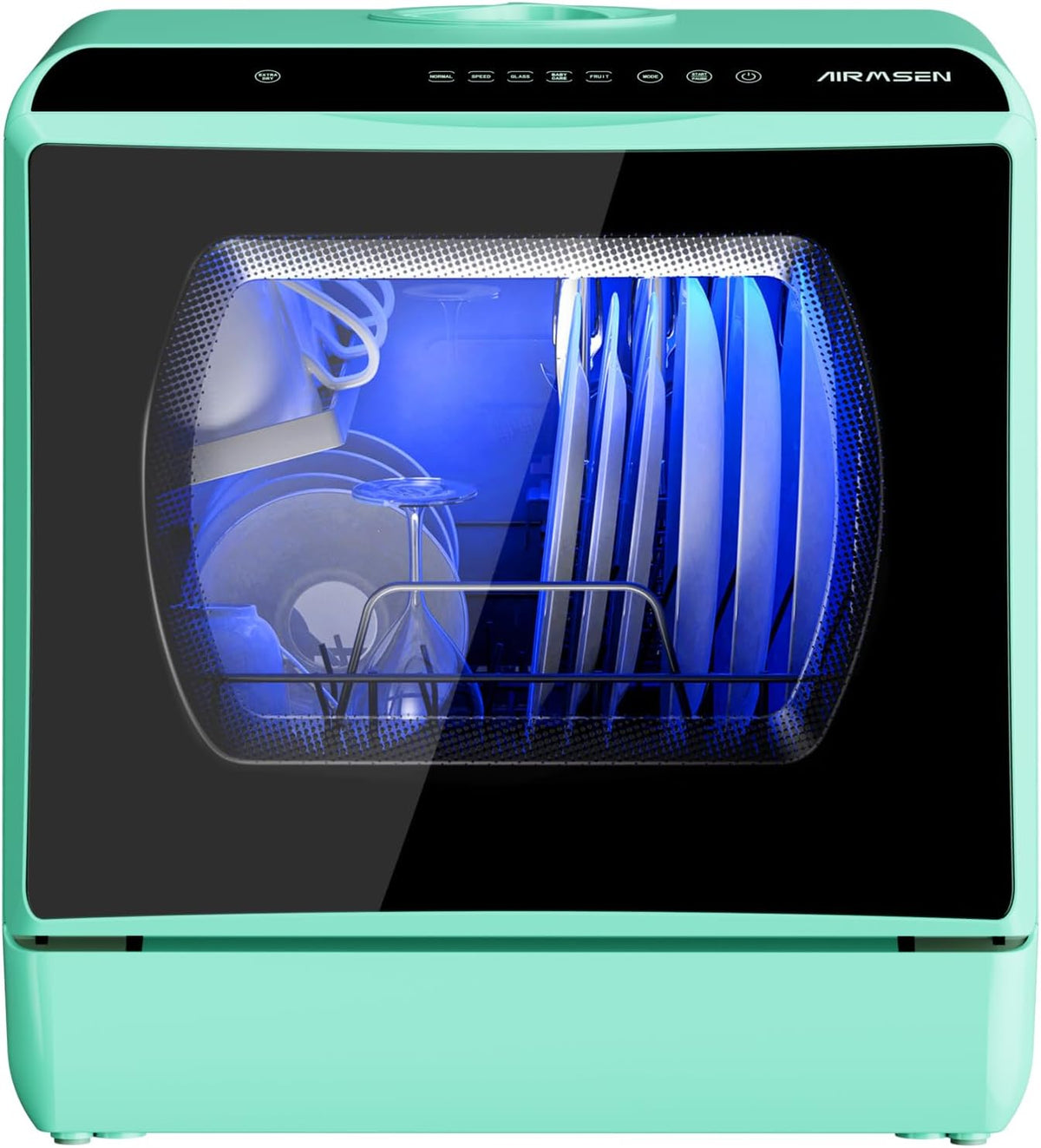 AIRMSEN Lave-vaisselles compacts, 5 L – Vert | Mini Lave-Vaisselle de Comptoir, 5+1 Programmes – Réservoir d'Eau