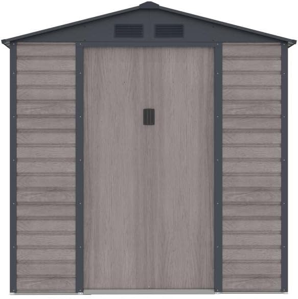 Abris de jardin Vente – 2,79 m | Acier, Gris – Abri de Jardin métal en Acier galvanisé Effet Bois ² - ADELMO