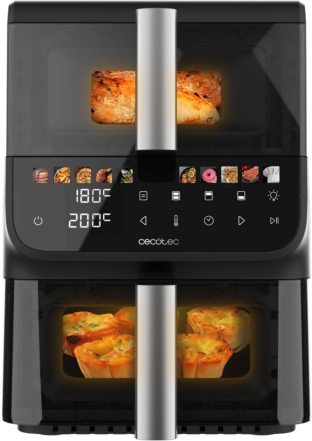 Cecotec friteuse à air chaud, air fryer – 10 L | 2000 W, 6,5 L – Noir/Argent | Friteuse à Air - AirFryer - Cecofry DuoLevel 10000 DuoSize Window