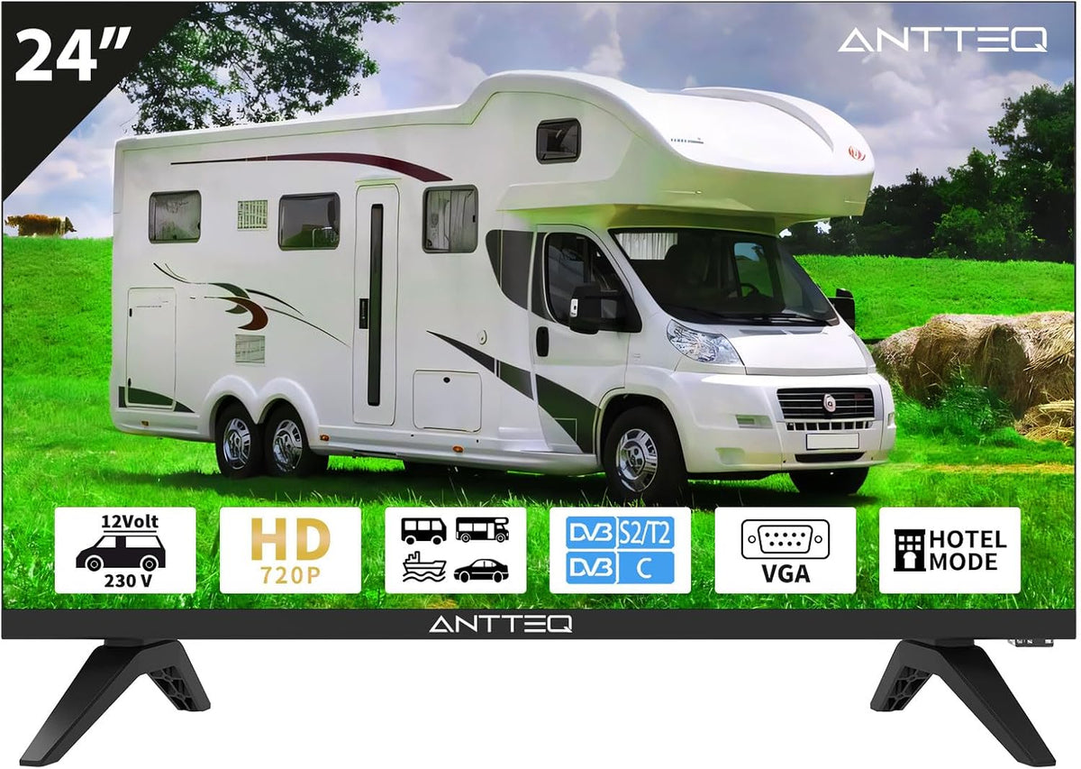 téléviseur Antteq | 24 Pouces, 60 cm – 12 V | Noir, AE24H5C-Q1 ( ) HD – sans Smart TV | Triple Tuner DVB-C/T2/S2
