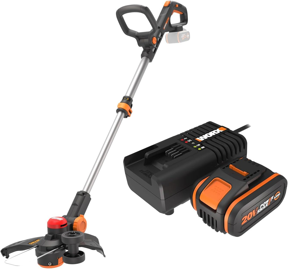Outillage de jardin motorisé WORX – 20 V | 4 Ah, 33 cm – Noir/Orange/Argent | Pack Nitro Coupe-Bordures 3 en 1 sans Fil WG173E.9 + Kit Batterie