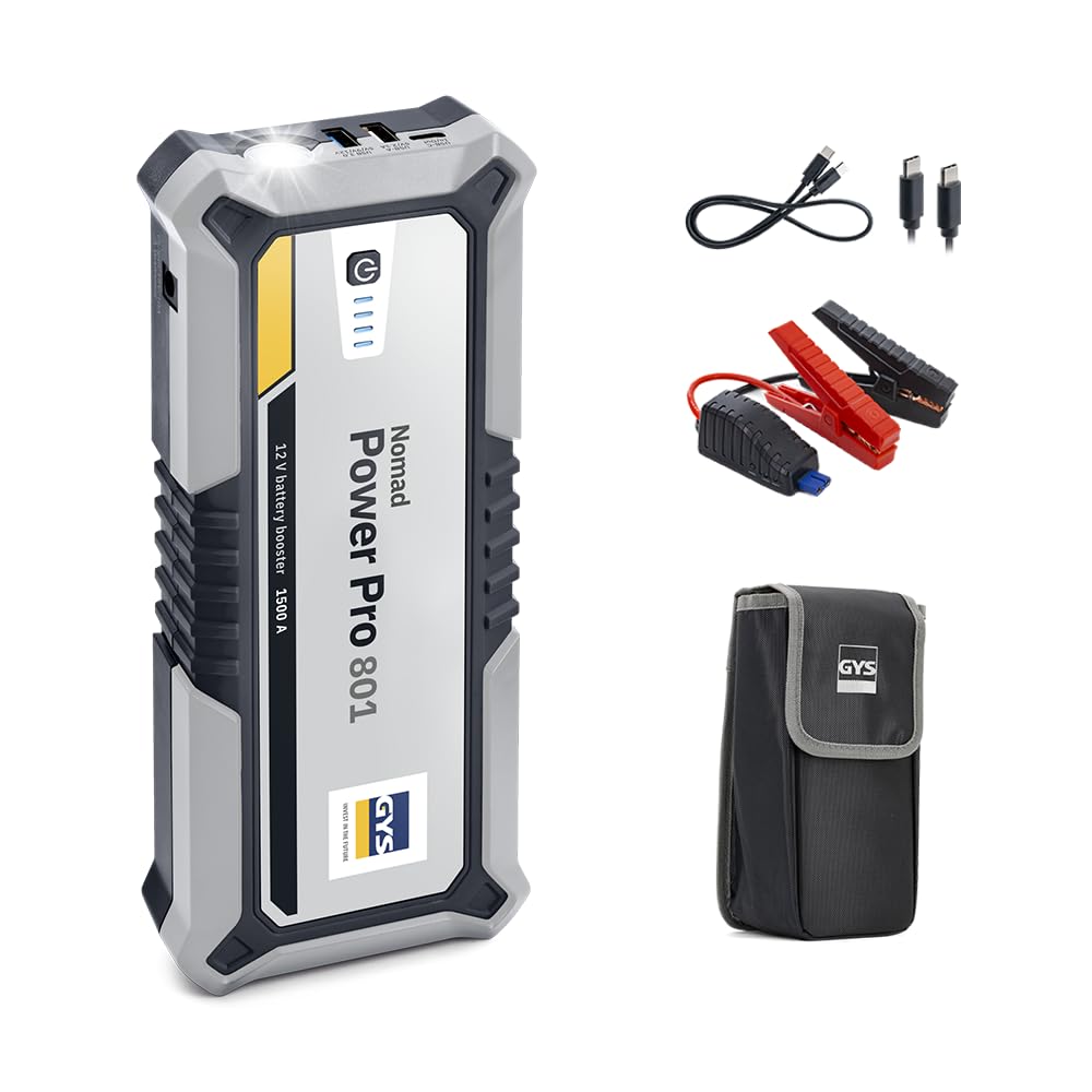 batterie GYS | 12 V, 6 Ah – Argent/Noir | NOMAD POWER PRO 801, Démarreur/Booster Lithium Portable 2000A – Véhicules (Moto