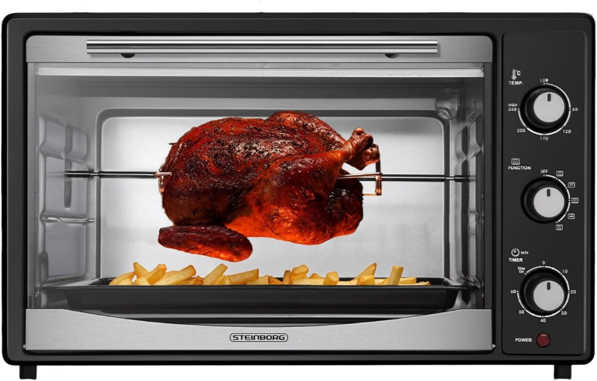table de cuisson Steinborg – plaque de cuisson | 45 l, 1800 W – Noir/Argent | Mini four électrique, chaleur tournante et tournebroche