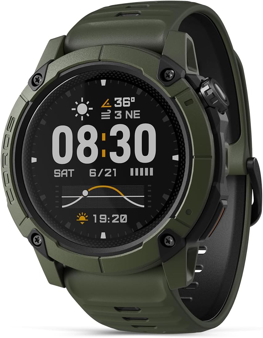 Montres connectées COROS | Vert Olive, Nomad Montre GPS Outdoor Robuste – écran MIP 1.3' | autonomie 22 Jours