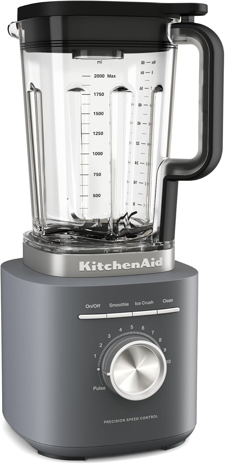 blender KitchenAid | 2 L, Gris/Noir – 5KSB2073EDG Pure Power | Mixeur Puissant avec Bol sans BPA, 10 Vitesses et Programmes Automatiques