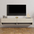 meuble TV CONCEPT USINE, 141 cm – Travertin | Suspendu SARTY, 2 Placards Abattants & 2 Niches Ouvertes – Design Minimaliste & Effet Pierre Naturelle