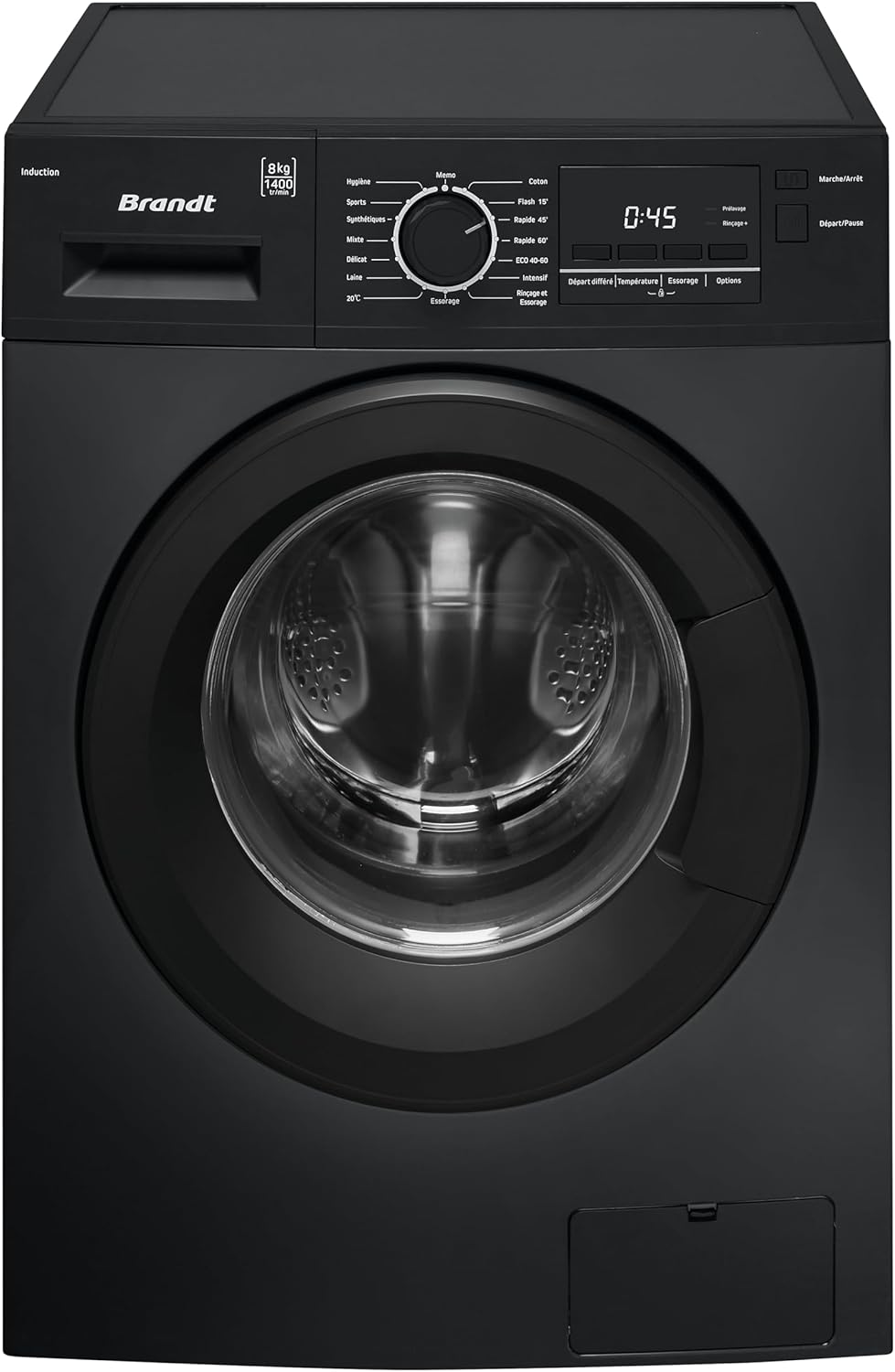 lave-linge BRANDT | machine à laver, 8 kg – Noir | WFB283QN, Lave linge Front – 1400 trs/min