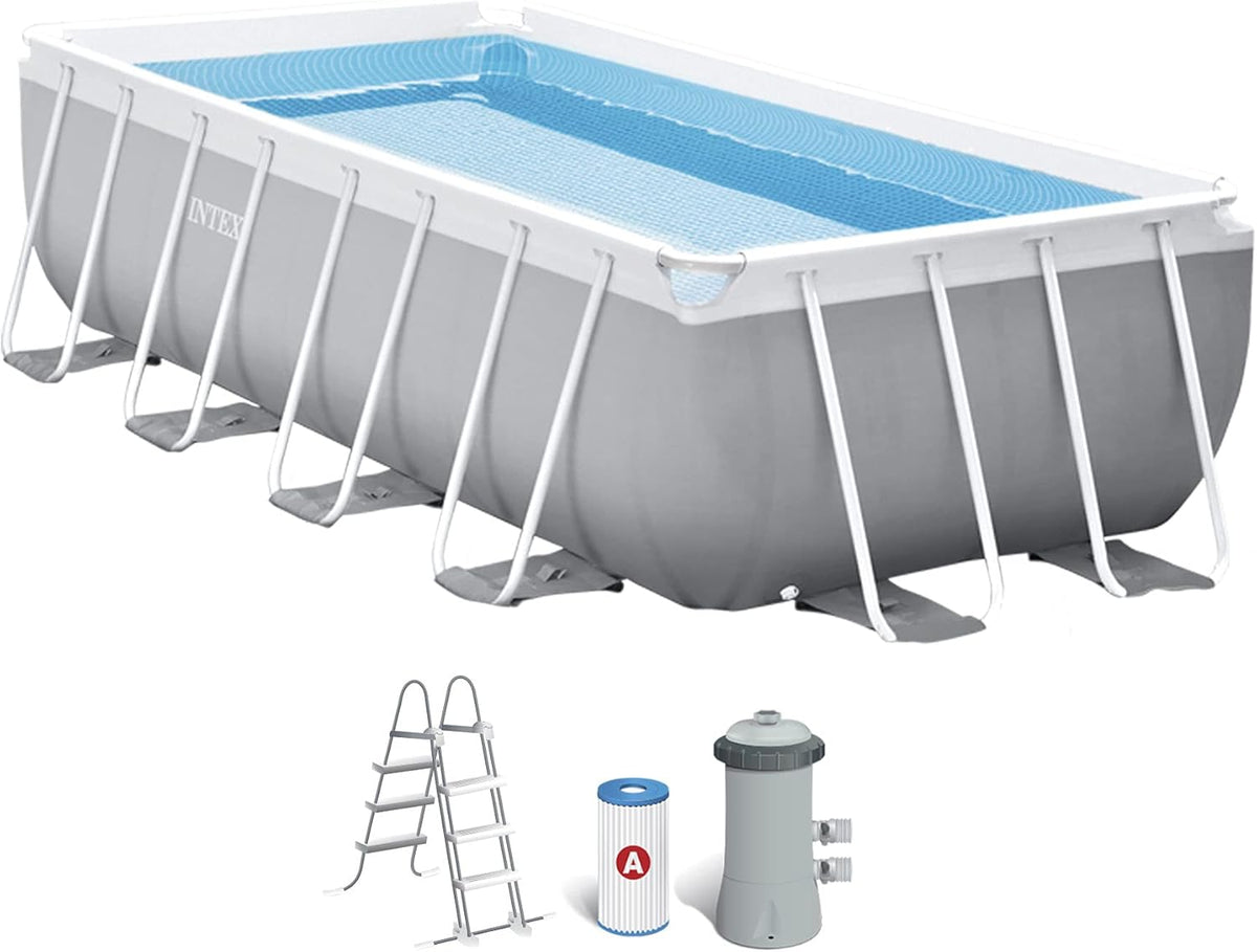 Intex Piscines gonflables, 1,00 m – Gris/Blanc/Bleu | kit Piscine Prism Frame rectangulaire Angulaire Tubulaire (l) 4